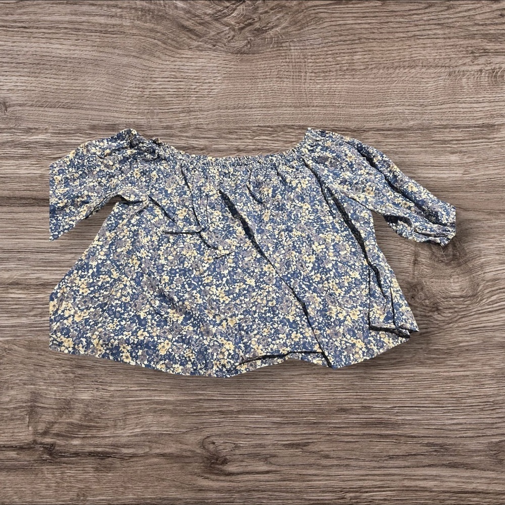 Good Hart Floral Scoop Neck Off the Shoulder Top Romantic Size XL Blue